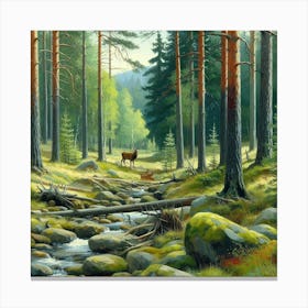 Deer In The Forest, Acrylic Painting Style 4 Canvas Print