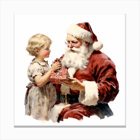 Santa And Little Girl Canvas Print