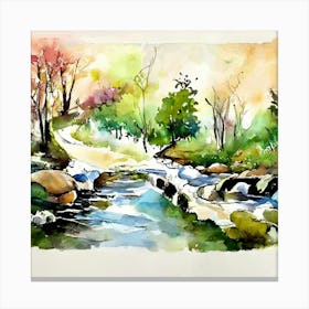 Watercolor Of A Stream Canvas Print