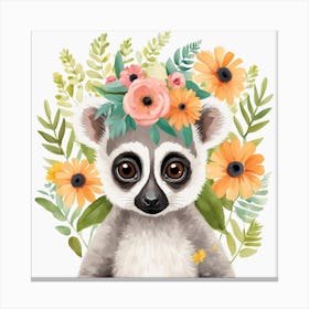 Floral Baby Lemur Nursery Illustration (31) Canvas Print