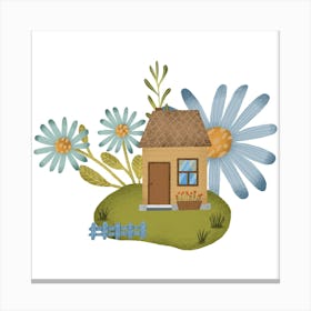 Cute Cozy House With Flowers Canvas Print