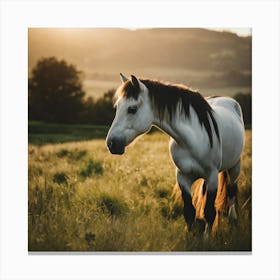 Horse In The Field At Sunset 1 Canvas Print