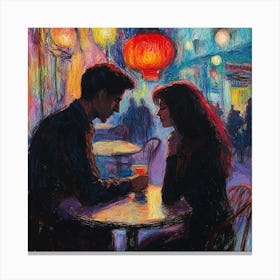 Couple At A Cafe 1 Canvas Print