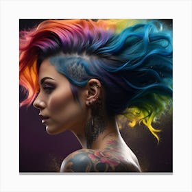 Tattooed Woman With Rainbow Hair Canvas Print