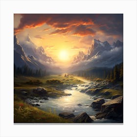 Sunset Mountain Landscape Canvas Print