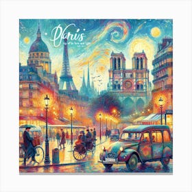 Paris At Night Travel Poster Canvas Print