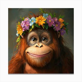 Orangutan With Flowers Canvas Print