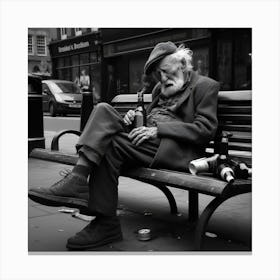 Old Man Sitting On A Bench Canvas Print