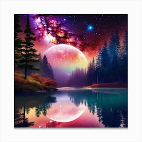 Moon Reflected In A Lake Canvas Print