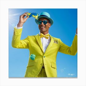 A Fashionable Adult Businessman In A Green Summer Suit Coupled With A Vibrant Yellow 3 Piece Access (5) Canvas Print