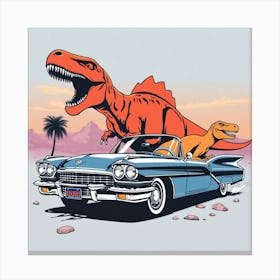 Dinosaurs And Car 4 Canvas Print