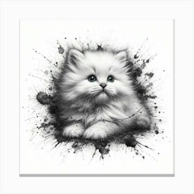 Black And White Kitten Painting Canvas Print