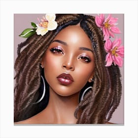 Portrait Of A Black Woman With Flowers Canvas Print