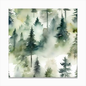 Appalachian Mountains of Misty Pines Watercolor Print of Evergreen Forest..364 Canvas Print