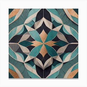 Firefly Beautiful Modern Detailed Floral Indian Mosaic Mandala Pattern In Neutral Gray, Teal, Marine Canvas Print