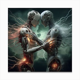 Two Robots Hugging Canvas Print