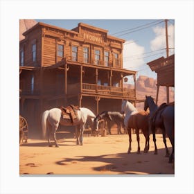 Western Town In Texas With Horses No People Unreal Engine Greg Rutkowski Loish Rhads Beeple M (1) Canvas Print