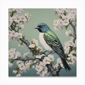 Ohara Koson Inspired Bird Painting Eastern Bluebird 3 Square Canvas Print