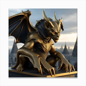 Golden Gargoyle Statue 3 Canvas Print