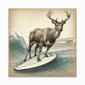 Deer On Surfboard 3 Canvas Print