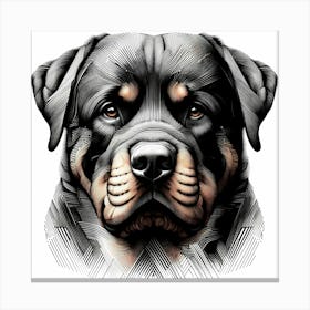 Rottweiler Head - Abstract Line Art Illustration 19 Canvas Print