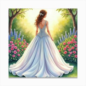 Romantic Gown Watercolor, In A Colorful, Magical Garden 1 Canvas Print