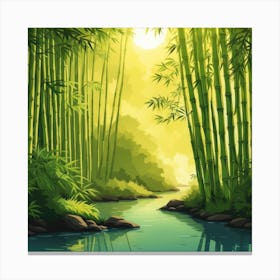A Stream In A Bamboo Forest At Sun Rise Square Composition 212 Canvas Print
