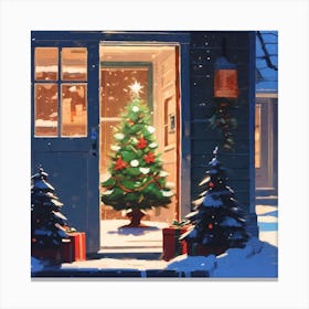 Christmas Decoration On Home Door Acrylic Painting Trending On Pixiv Fanbox Palette Knife And Bru (5) Canvas Print