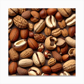 Many Nuts On A Brown Background 1 Canvas Print