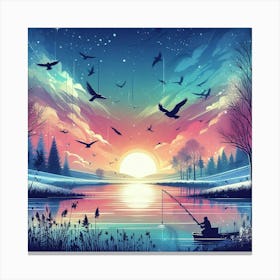 Sunset With Birds 2 Canvas Print