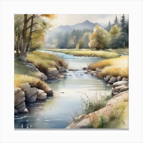 River Watercolour Painting Canvas Print