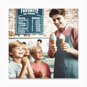 Happy Family In Ice Cream Shop Canvas Print