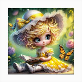 Little Girl Reading A Book Canvas Print