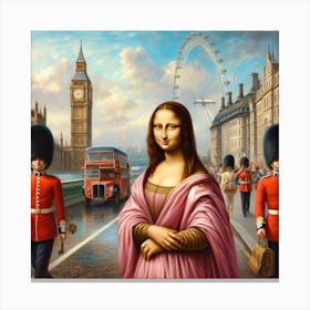 Mona Lisa Travels to London to See the Eye and Big Ben with British Guards Canvas Print