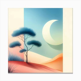 Landscape With Tree And Moon Canvas Print