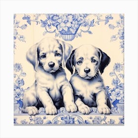 Puppies Dog Delft Tile Illustration 1 Canvas Print