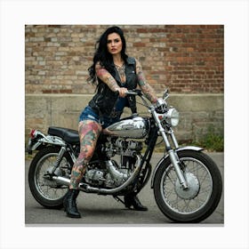 Every Tattoo Tells a Story: Stunning Inked Women Tattooed Woman On Motorcycle Leinwandbild