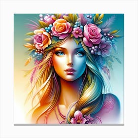 Colorful Girl With Flower Crown Canvas Print