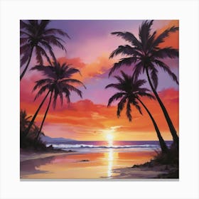 Sunset At The Beach paintings art print 6 Canvas Print