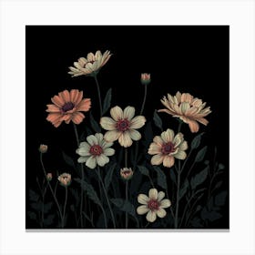 Flowers On A Black Background Canvas Print