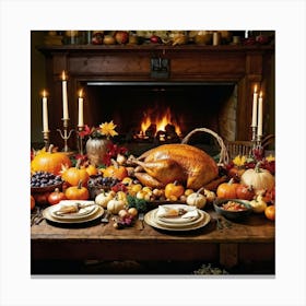 A Beautifully Prepared Thanksgiving Banquet Seated Under The Warm Glow Of Recessed Lighting In A Rus (4) Canvas Print