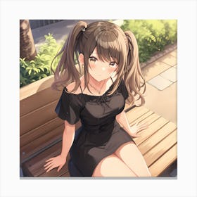 Anime Girl Sitting On A Bench Canvas Print