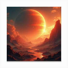 Titan Amidst A Watercolor Fiery Landscape, Intense And Vivid 1 Canvas Print