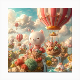 Cute Kitties In Hot Air Balloons Canvas Print