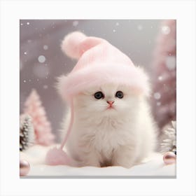 Cute Kitten In Pink Hat Canvas Print