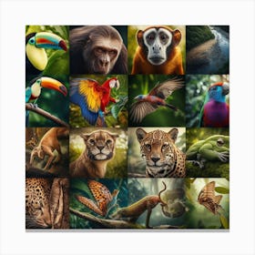 Collage Of Tropical Animals Canvas Print