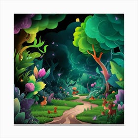 Cartoon Forest Scene Canvas Print