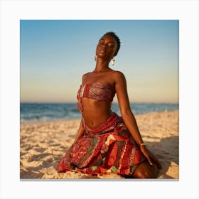 Black Woman On The Beach Canvas Print