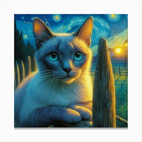 Starry Night Siamese Cat Canvas Print