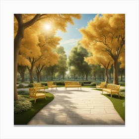 Yellow Trees In A Park Canvas Print